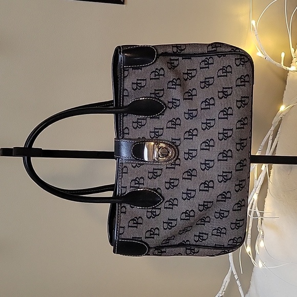 EUC DOONEY & BOURKE Gray and Black Silver Buckle Signature Satchel Purse - Picture 1 of 6